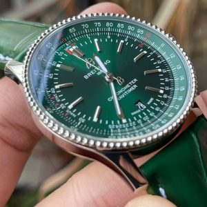 Breitling Navitimer Super Clone – BLS Factory Silver Case Green Dial on Green Leather Strap