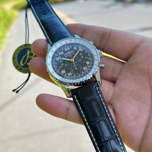 Breitling Navitimer Super Clone by BLS Factory — Steel Case, Dark Dial, Black Leather Strap