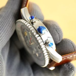 Breitling Navitimer Super Clone by BLS Factory — Steel Case, Silver Dial, Brown Leather Strap