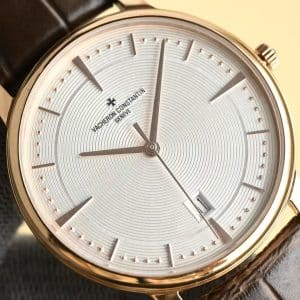 Super Clone Vacheron Constantin Patrimony 40mm Silver Engraved Dial White-Gold Case Black Leather Strap MKS Factory