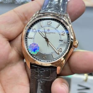 Super Clone Vacheron Constantin Fiftysix 4600E/000R-B441 40mm Silver Dial Pink Gold Case Leather Strap ZF Factory