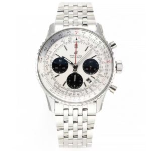 Breitling Navitimer Super Clone – GR Factory V2 Steel Case Silver-White Dial on Extendable Steel Bracelet