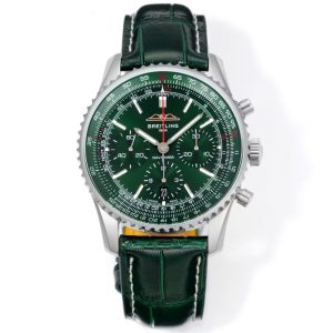 Breitling Navitimer Super Clone — Steel Case, Green Dial, Green Leather Strap (Chronograph Edition)