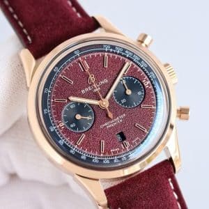 Super Clone Breitling Premier Chronograph 42 Burgundy Textured Dial – KB Factory