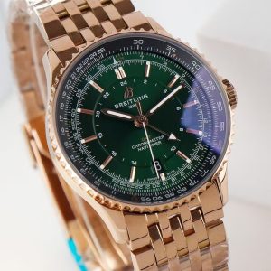 Breitling Navitimer GMT Super Clone – Rose Gold Green Dial by BLS / VS / GR Factories