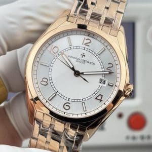 Super Clone Vacheron Constantin Fiftysix 40mm Silver Sector Dial Pink Gold Case Bracelet ZF Factory