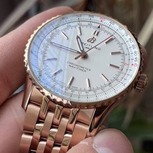 Breitling Navitimer Super Clone – BLS Factory Rose Gold Case White Dial on Steel Bracelet