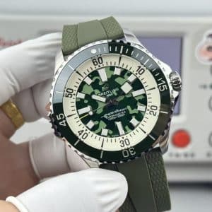 Super Clone Breitling Superocean 44 Green Camouflage Dial Stainless Steel Military-Green Rubber Strap
