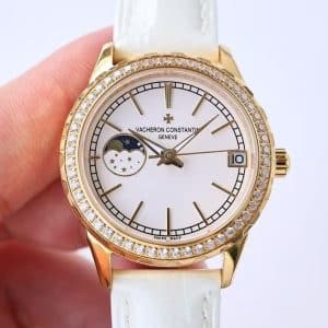 Super Clone Vacheron Constantin Égérie 4605F/000R-B496 36.5mm White Dial Rose Gold Case Leather Strap ZF Factory