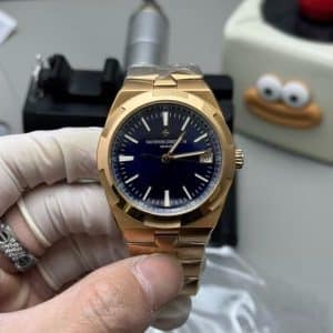 Super Clone Vacheron Constantin Overseas 41mm Blue Dial Rose Gold Stainless Steel Integrated Bracelet QC Factory