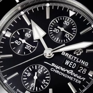 Super Clone Breitling Superocean Heritage Chronograph Black Dial Stainless Steel Black Rubber Strap