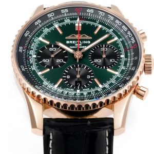 Breitling Navitimer Super Clone – BLS Factory Rose Gold Case Green Dial Black Sub-Dials on Black Leather