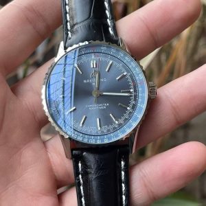 Breitling Navitimer Super Clone – BLS Factory Silver Case Smoke Blue Dial on Black Leather Strap