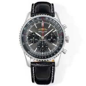 Breitling Navitimer Super Clone by BLS Factory — Steel Case, Dark Dial, Black Leather Strap