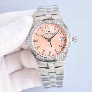 Super Clone Vacheron Constantin Overseas 33mm Mother-of-Pearl Dial Diamond Bezel Stainless Steel Integrated Bracelet PPF Factory