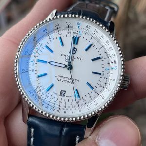 Breitling Navitimer Super Clone – BLS Factory Silver Case White Dial on Black Leather Strap