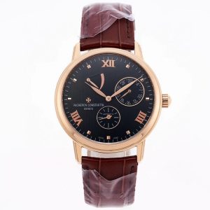 Super Clone Vacheron Constantin Traditionnelle 47200/000G-9019 41mm Black Dial Rose Gold Case Leather Strap TW Factory