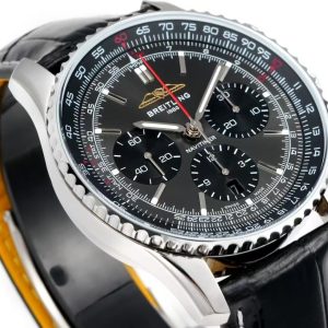 Breitling Navitimer Super Clone by BLS Factory — Steel Case, Dark Dial, Black Leather Strap