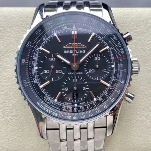 Breitling Navitimer Chronograph Super Clone – BLS Factory Silver Case Black Dial on Steel Bracelet