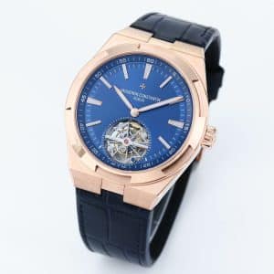 Super Clone Vacheron Constantin Overseas Tourbillon 42.5mm Blue Dial Rose Gold Leather Strap BBS Factory