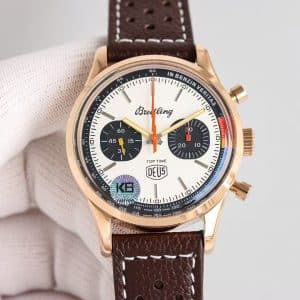 Super Clone Breitling Top Time 41 DEUS White Dial Rose Gold Case Leather Strap KB Factory