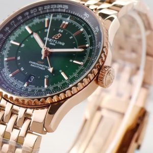 Breitling Navitimer GMT Super Clone – Rose Gold Green Dial by BLS / VS / GR Factories