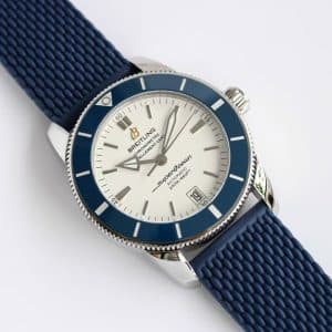 Super Clone Breitling Superocean Heritage II White Dial Blue Bezel Blue Rubber BLS Factory China Replica Edition