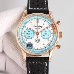 Super Clone Breitling Top Time 41 DEUS White Dial Rose Gold Case Leather Strap KB Factory