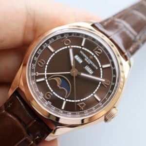 Super Clone Vacheron Constantin Fiftysix 40mm Brown Complete Calendar Dial Pink Gold Case Leather Strap MX Factory