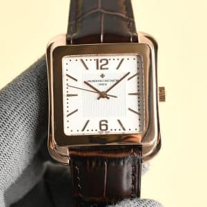 Super Clone Vacheron Constantin Historiques 1921 Square 36mm White Dial Rose Gold Case Leather Strap VC Factory