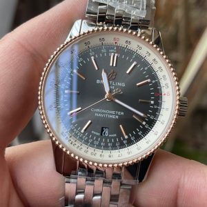 Breitling Navitimer Super Clone – BLS Factory Rose Gold Case Dark Gray Dial on Steel Bracelet