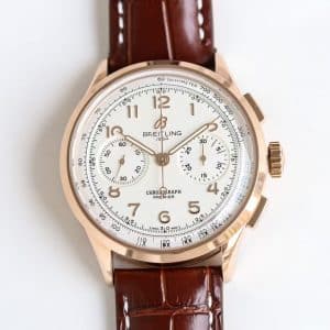 Super Clone Breitling Premier Chronograph 42 Ivory Dial Rose-Gold Tone Case Brown Leather BLS Factory