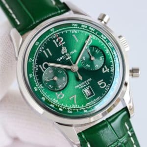 Super Clone Breitling Premier Chronograph 42 Green Sunburst Dial Stainless Steel Green Leather KB Factory