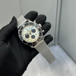 China Replica Breitling Superocean Heritage Chronograph “Panda Dial” Mesh Bracelet — BLS Factory