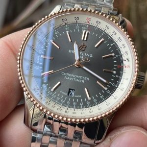 Breitling Navitimer Super Clone – BLS Factory Rose Gold Case Dark Gray Dial on Steel Bracelet