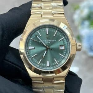 Super Clone Vacheron Constantin Overseas 41mm Green Dial Rose Gold Stainless Steel Integrated Bracelet PPF Factory
