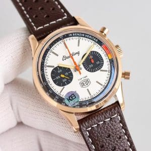 Super Clone Breitling Top Time 41 DEUS White Dial Rose Gold Case Leather Strap KB Factory
