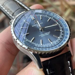 Breitling Navitimer Super Clone – BLS Factory Silver Case Smoke Blue Dial on Black Leather Strap
