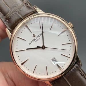 Super Clone Vacheron Constantin Patrimony 40mm White Dial Rose-Gold Case Brown Gradient Leather Strap MKS Factory (Ref. 85180 · 9015-Based 2450 Clone)
