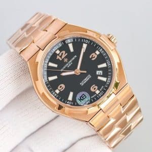 Super Clone Vacheron Constantin Overseas 42mm Black Dial Rose-Gold Stainless Steel Bracelet KB Factory