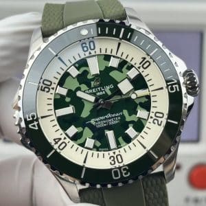 Super Clone Breitling Superocean 44 Green Camouflage Dial Stainless Steel Military-Green Rubber Strap