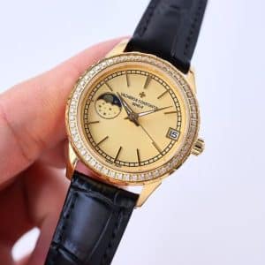 Super Clone Vacheron Constantin Égérie 4605F/000R-B496 36.5mm Champagne Dial Rose Gold Case Leather Strap ZF Factory