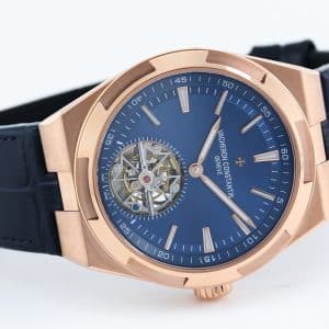 Super Clone Vacheron Constantin Overseas Tourbillon 42.5mm Blue Dial Rose Gold Leather Strap BBS Factory