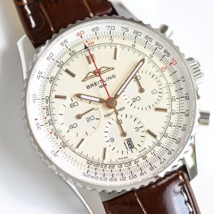 Breitling Navitimer Super Clone – F1 Factory RW5 Stainless Steel Cream Dial on Brown Leather (70th Anniversary Edition)