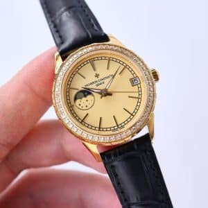 Super Clone Vacheron Constantin Égérie 4605F/000R-B496 36.5mm Champagne Dial Rose Gold Case Leather Strap ZF Factory