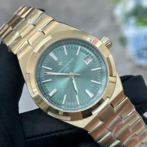 Super Clone Vacheron Constantin Overseas 41mm Green Dial Rose Gold Stainless Steel Integrated Bracelet PPF Factory