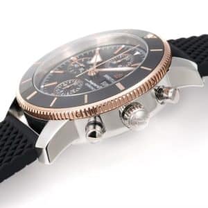Super Clone Breitling Superocean Heritage Chronograph 44 Black Dial Rose Gold Bezel Black Rubber Strap BLS Factory