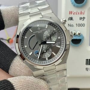 Super Clone Vacheron Constantin Overseas Dual Time 41mm Grey Dial Stainless Steel Integrated Bracelet BBS Factory