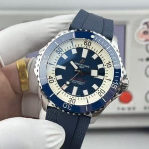 Super Clone Breitling Superocean 44 Blue Dial Cream Ring Blue Bezel with Blue Rubber Strap from BLS Factory China Replica Edition