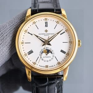 Super Clone Vacheron Constantin Historiques 47101 40mm White Dial Yellow Gold Case Leather Strap TW Factory